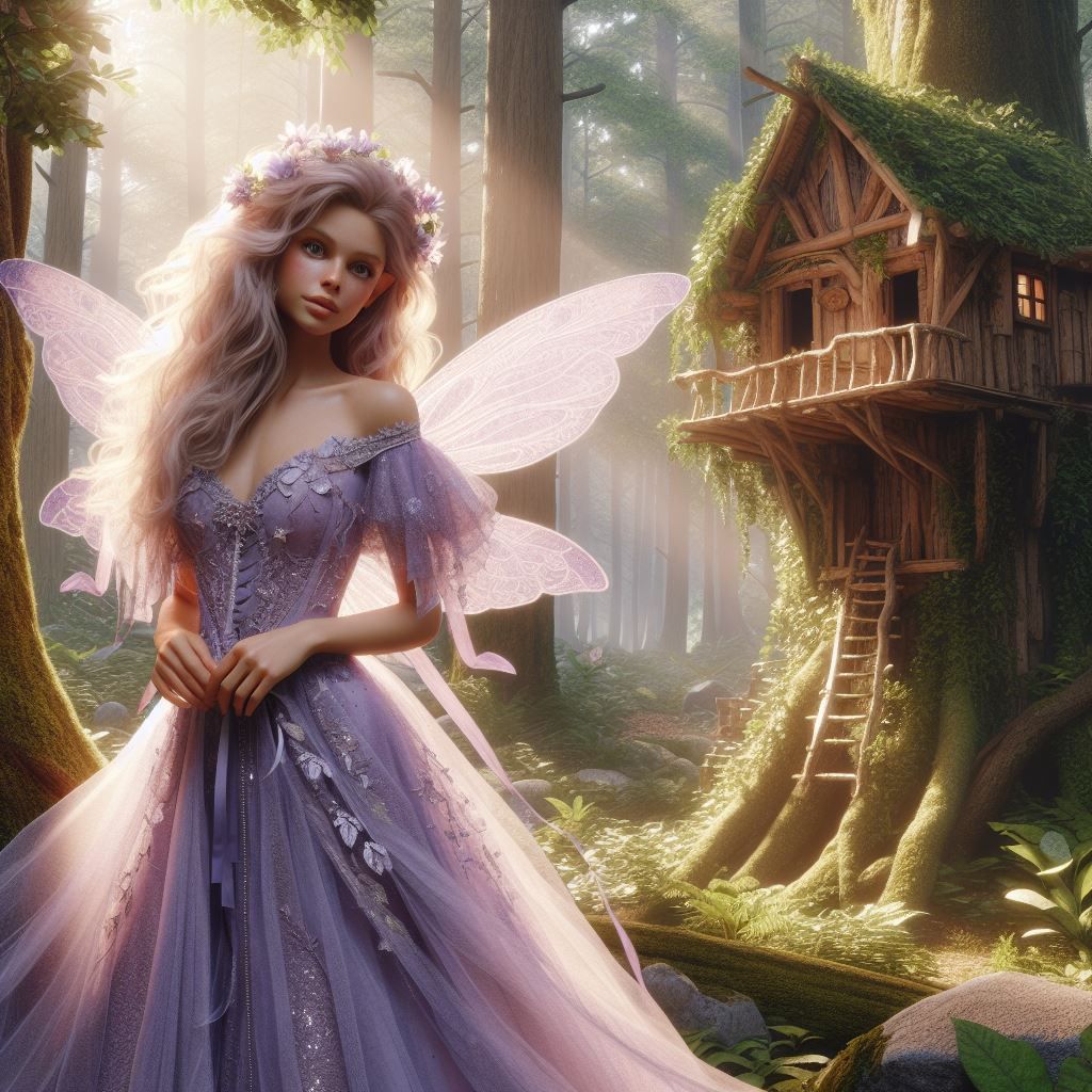 Fairy in sunny forest