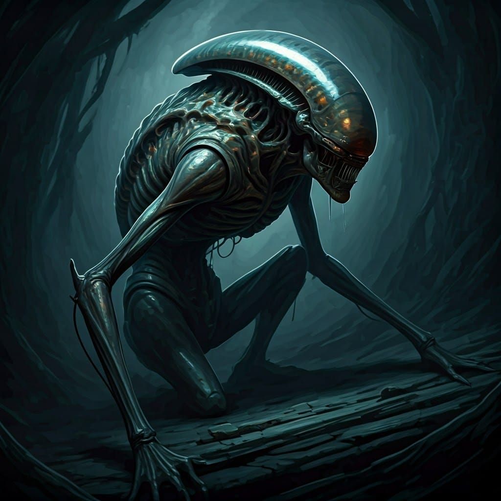 Biomechanical Horror in Dark, Eerie Atmosphere