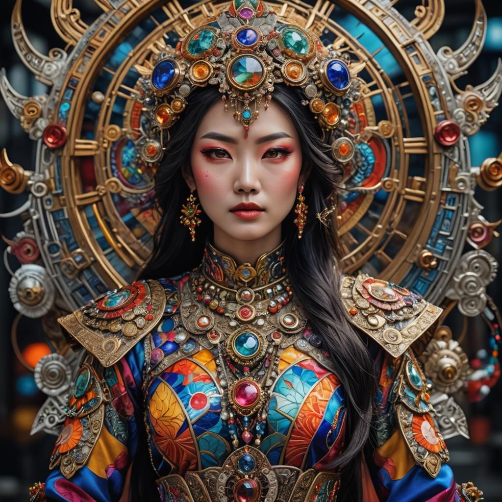 Hyperrealistic portrait of a beautiful woman wearing intrica...