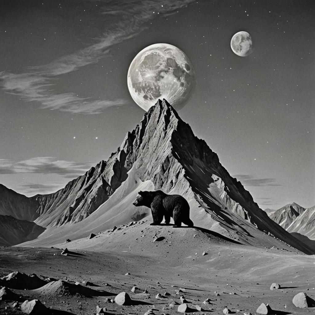 A mountain on the moon with a bear.