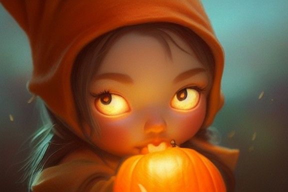 hand drawn cute one gnomes face in autumn and pumpkin, detai...