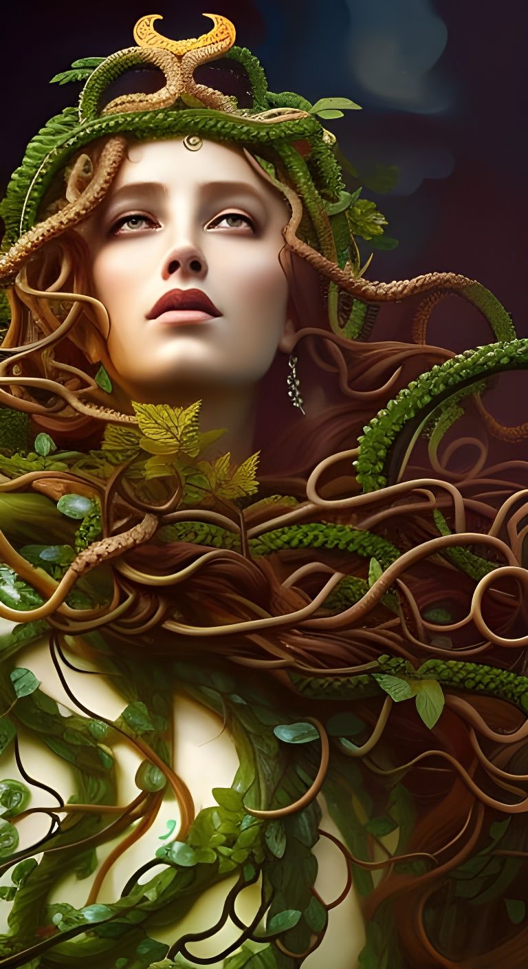 Medusa with vines for hair - AI Generated Artwork - NightCafe Creator