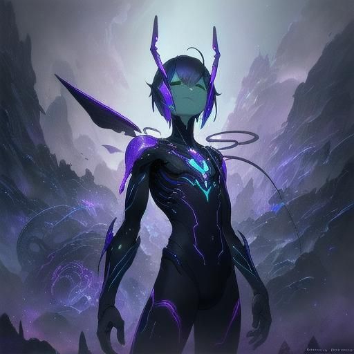 alien boy, purple, blue, green, bodysuit, antennae, short ha...