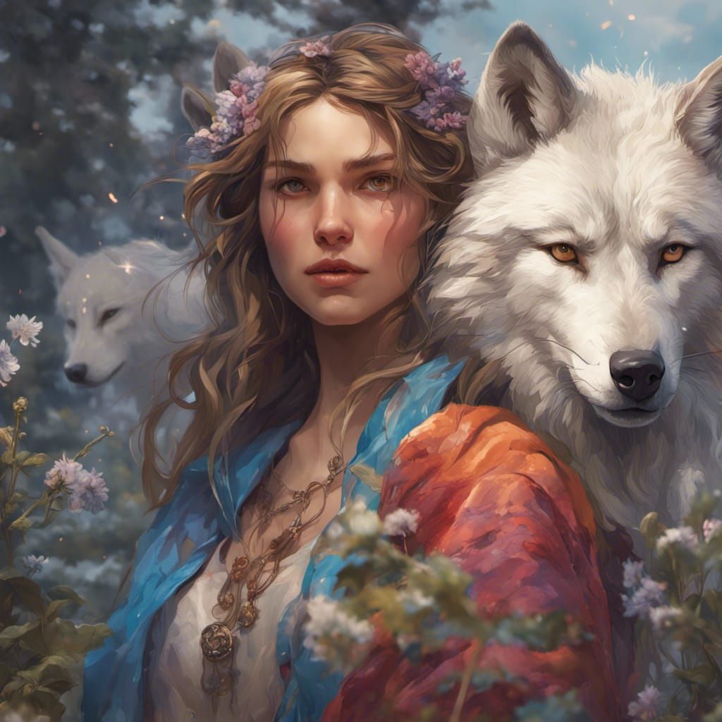 girl and a wolfs - AI Generated Artwork - NightCafe Creator