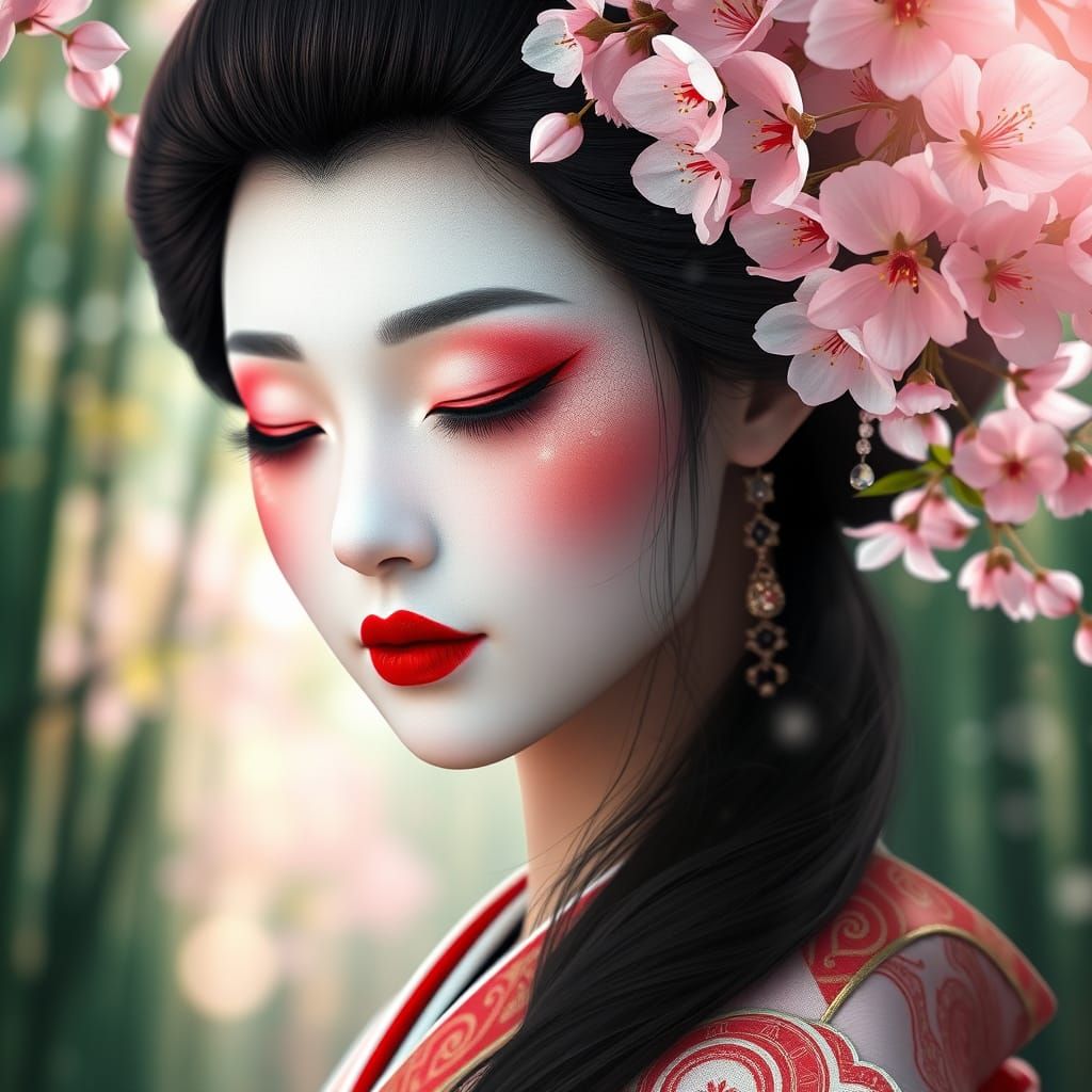Ethereal Geisha in Cherry Blossom Bloom