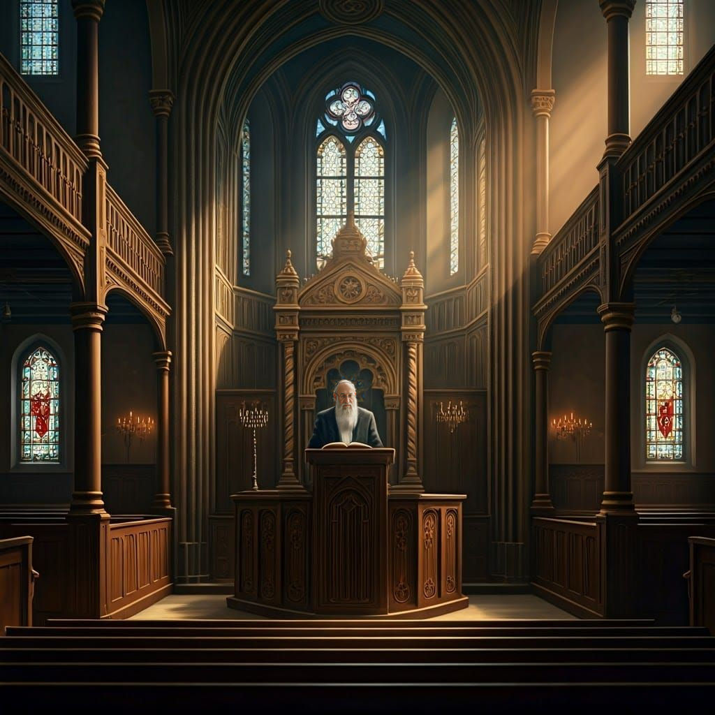 Rabbi in Sunlit Synagogue, Inspired by Renaissance Masters