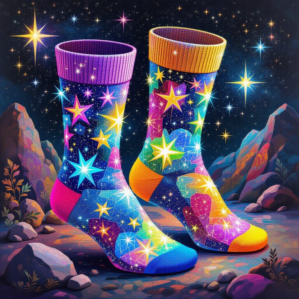 Pair of socks made out of stars and rocks  by @Lexi 