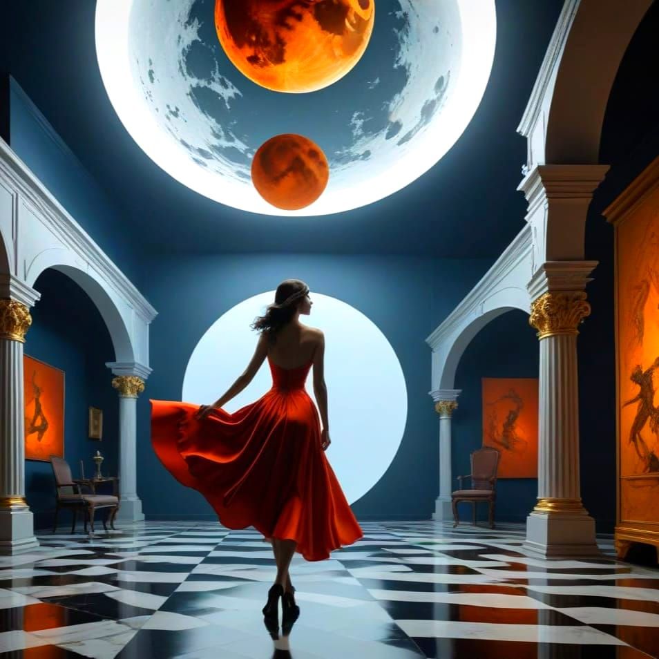 Surreal Dreamscape under a Golden Midnight Moon