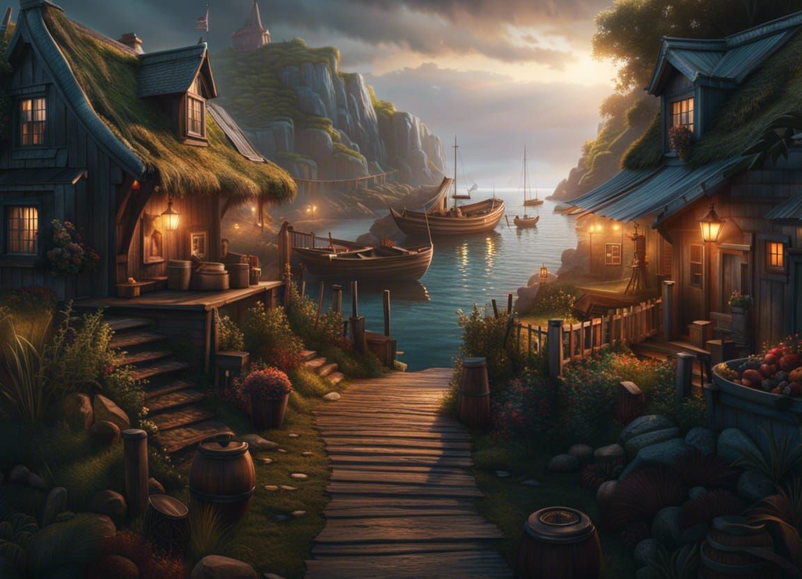 countryside coastal fishing village