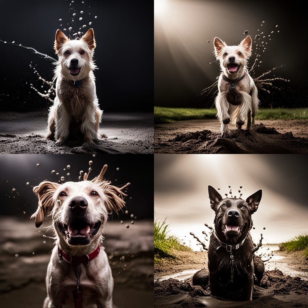 photography of a dog playing in mud shaking off water - AI Generated ...