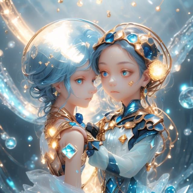 <lora:Yuli Mihag:1.0> Abstract depiction of a couple represented through two intertwining silver forms — fluid metallic shapes that curve an...