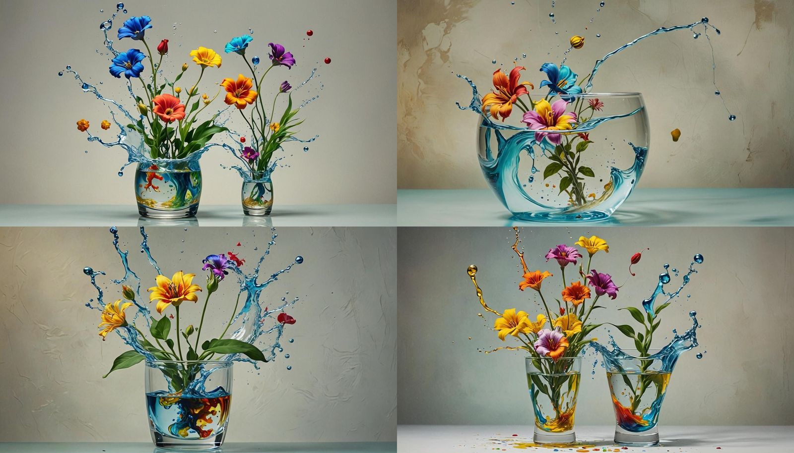 one colorful water splash around flower in the floating in t...