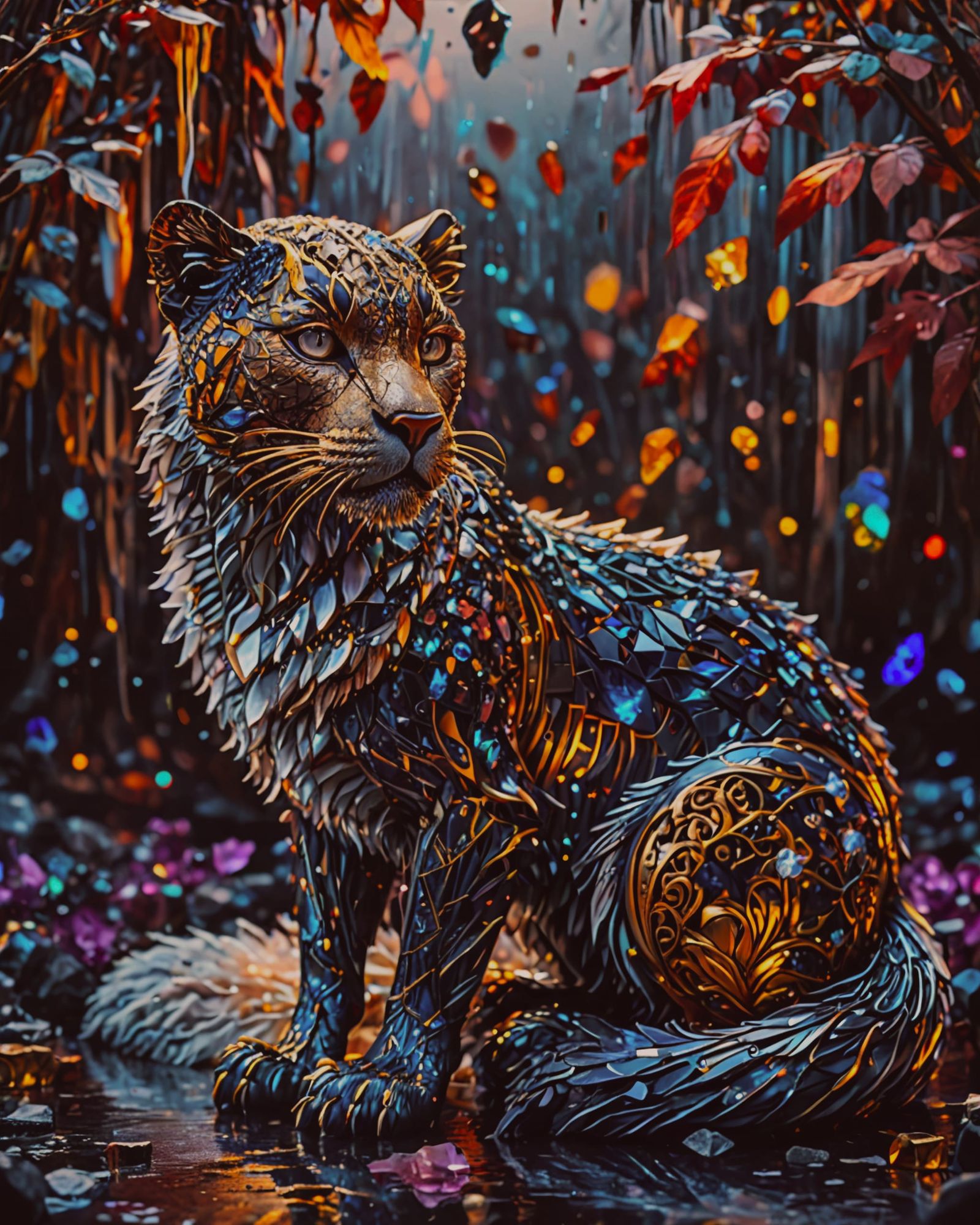 Panthère en pierres précieuses