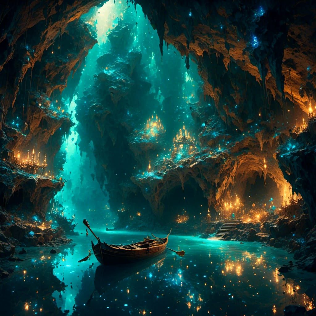 A beautiful underground river flowing in a pretty cavern