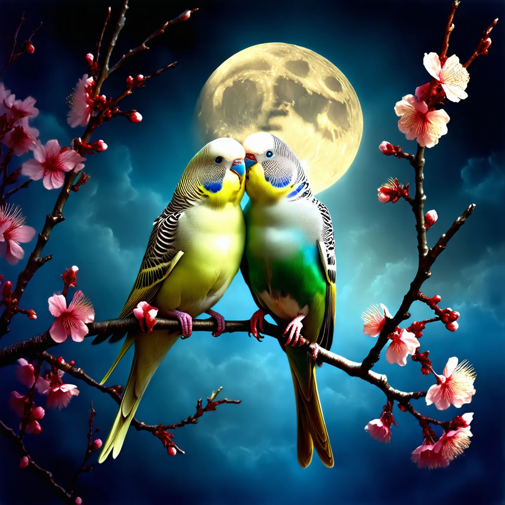 Two colorful parakeet connecting !! #2