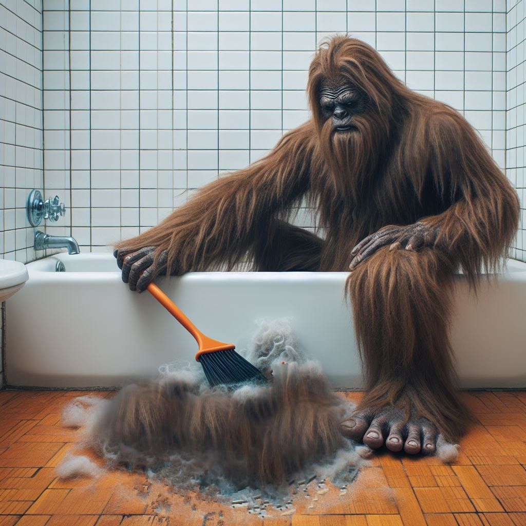 A Dejected Bigfoot Has Clogged The Bathtub Drain Yet Again