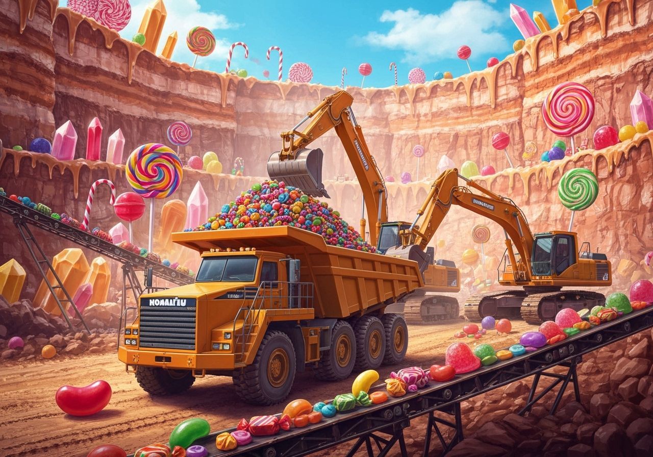 Giant Candy Quarry with Trucks and Excavators