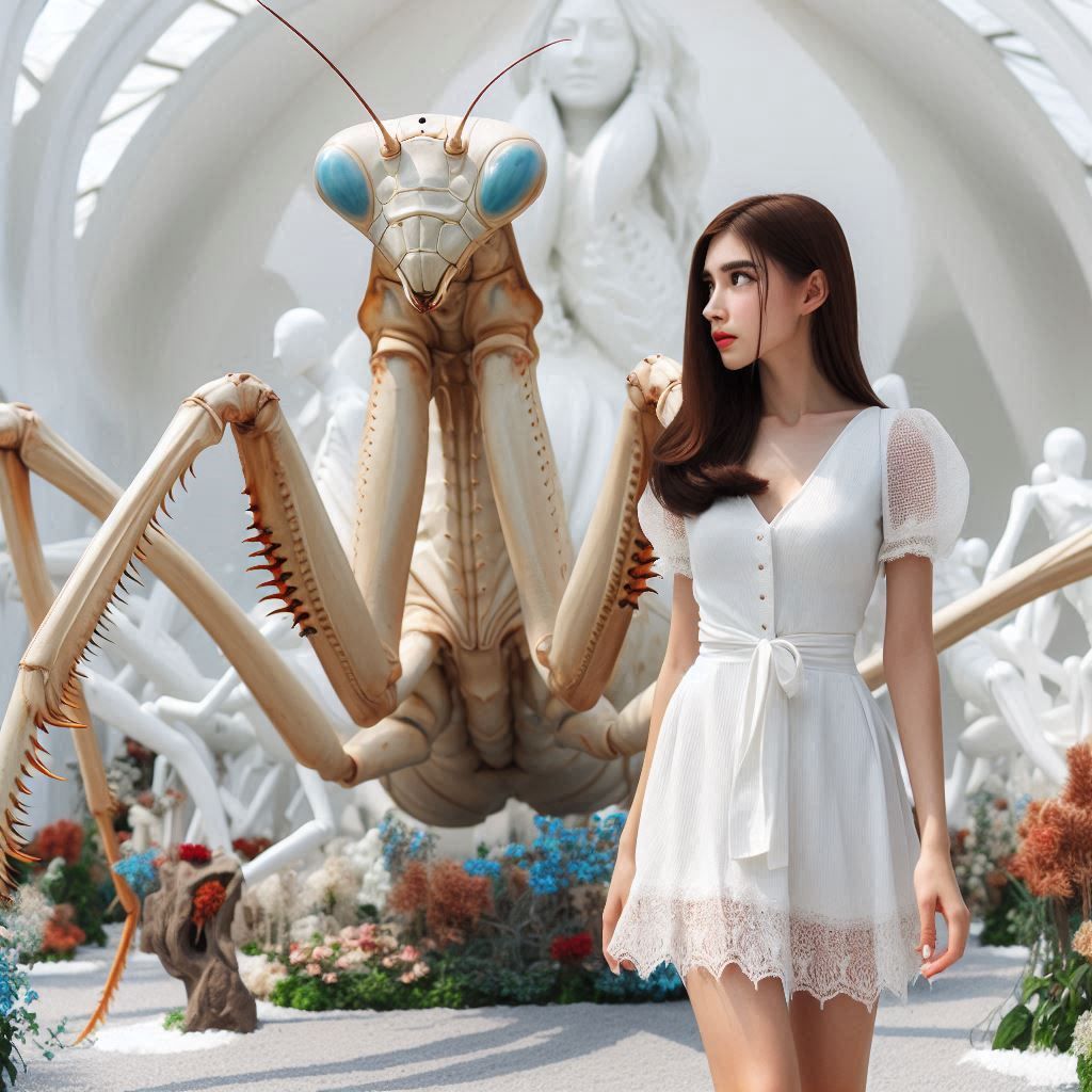 Girl with praying mantis