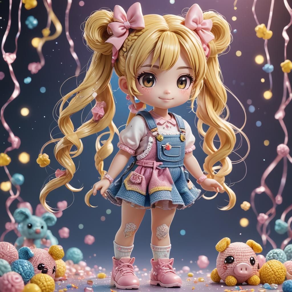 Cute Chibi Girl in Crochet Pastel Outfit