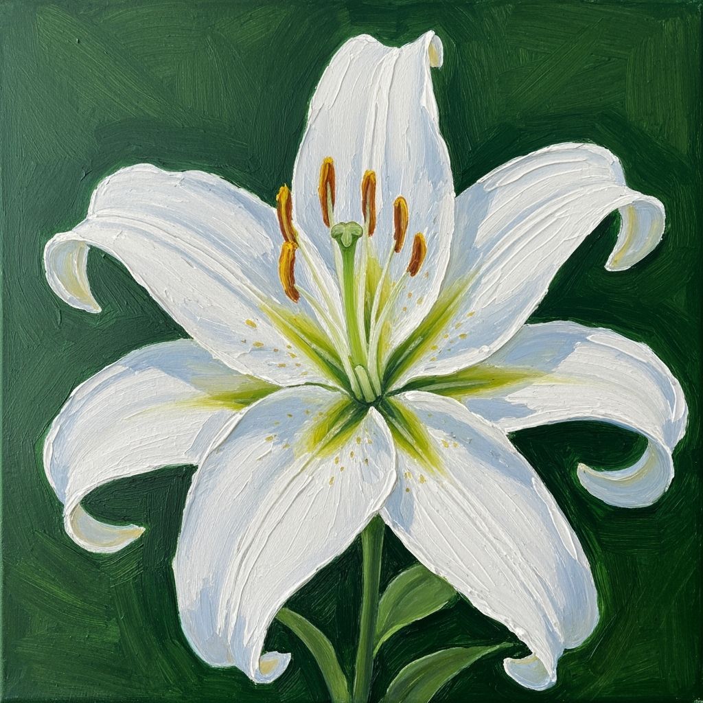 Brush-Painted White Lily with Bold Strokes
