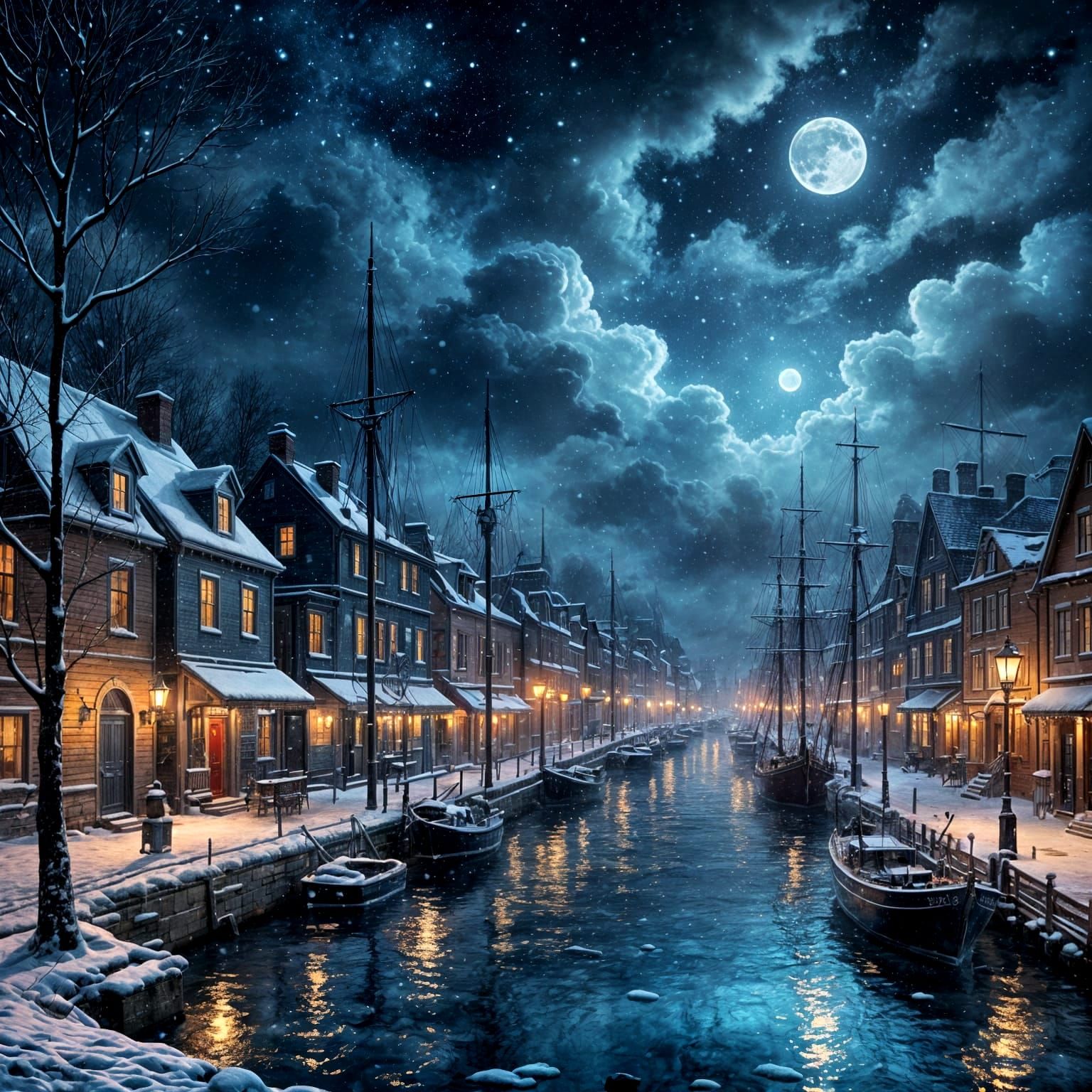 A moonlit harbor 2  by @h7sus2