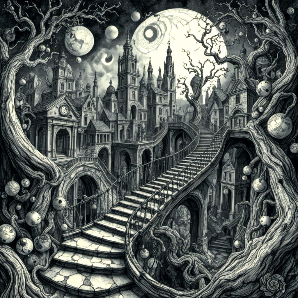  <lora:Eschers Poe:1.0> Life finds a way