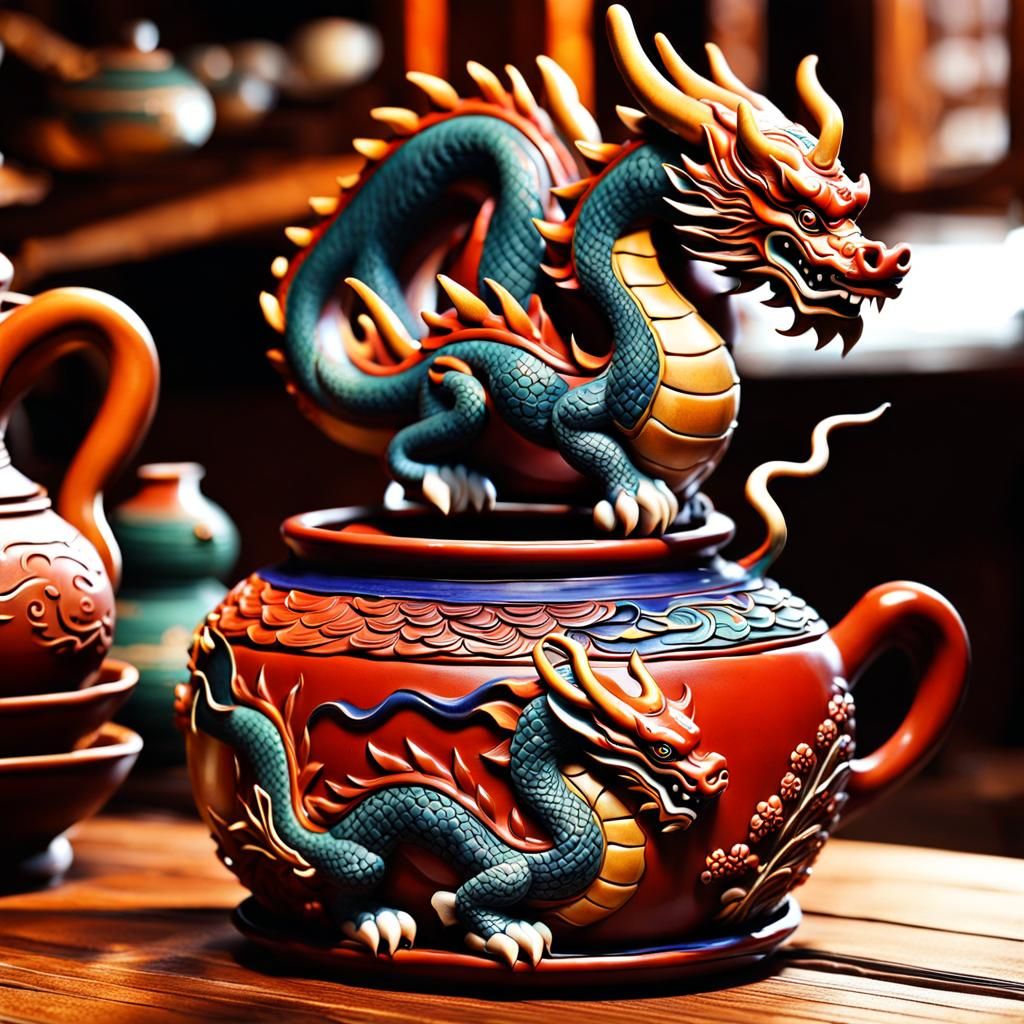 Colorful Dragon Pottery Tea Can in 4K