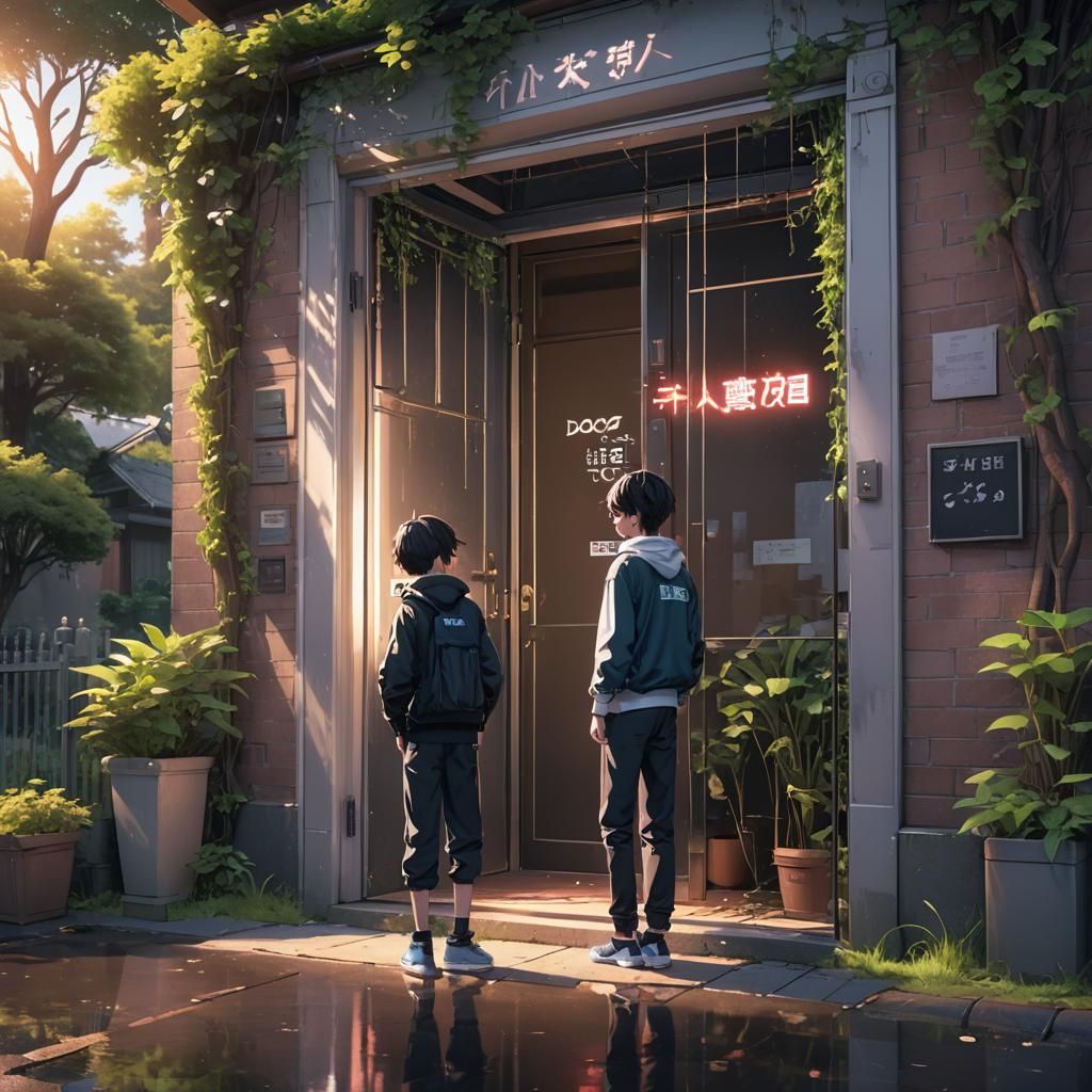 Boy at Doorway to Park: 3D Anime Art