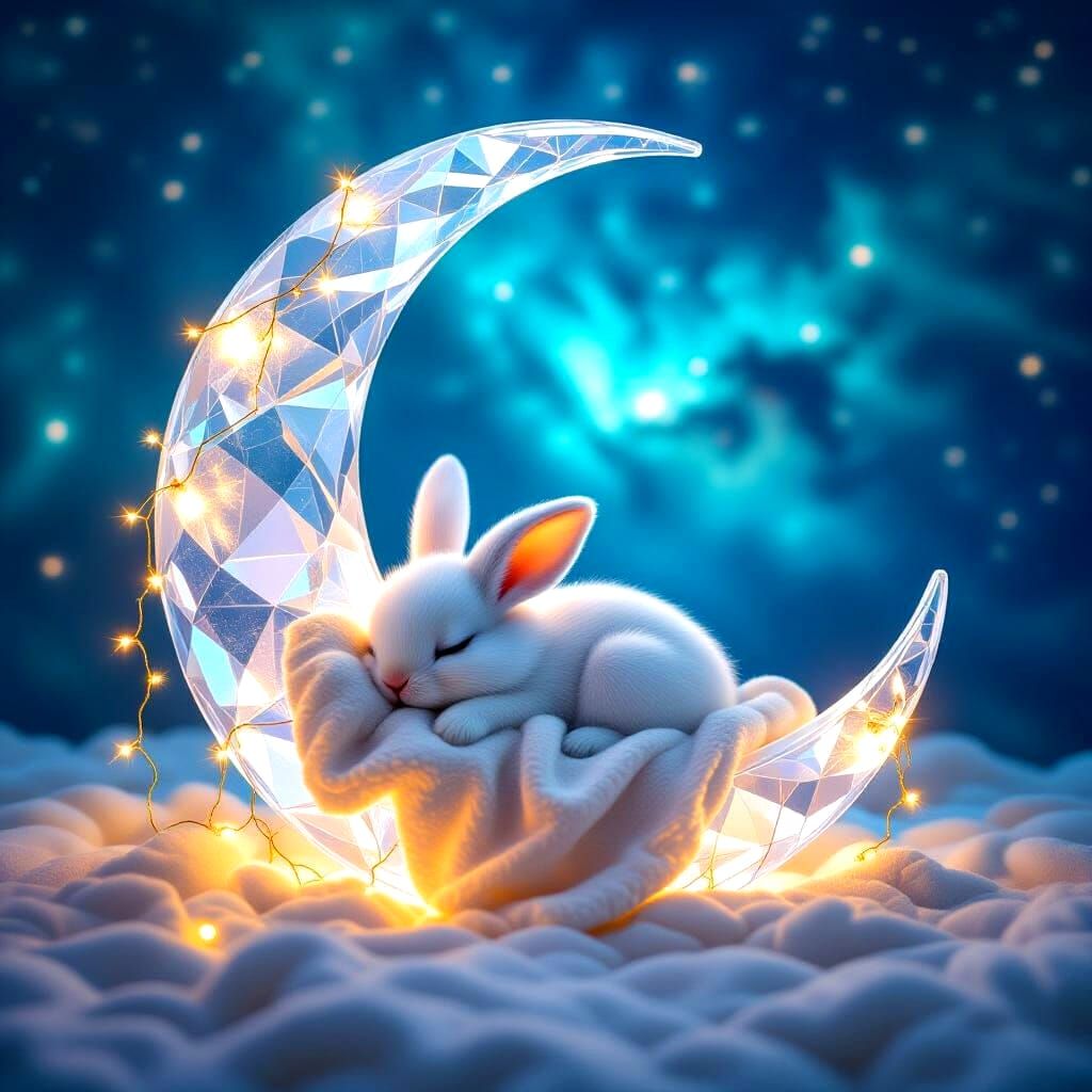Crystal Moon with Bunny in Nebula Light