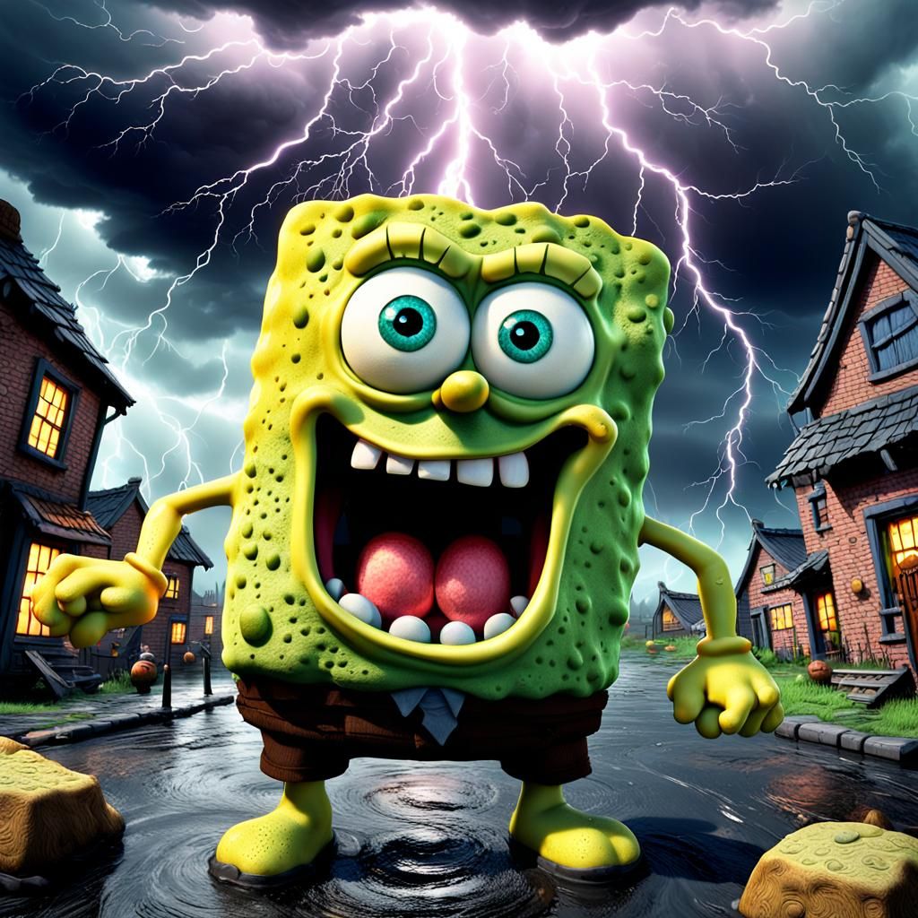 "an aggressive but cute exaggerated sponge bob and Patrick, ...