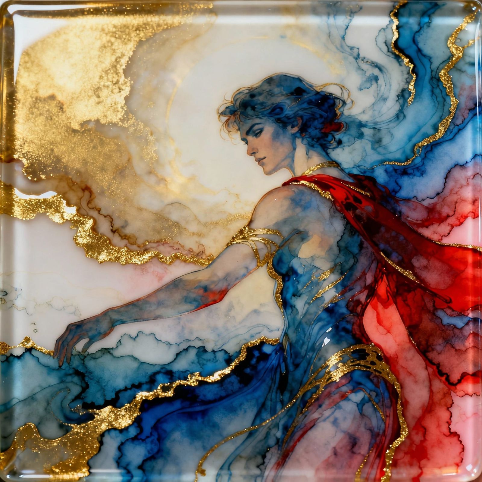 Dramatic, dynamic, captivating, vibrant HD A stunning and dynamic pose in glass work in alcohol ink with a marble finish...