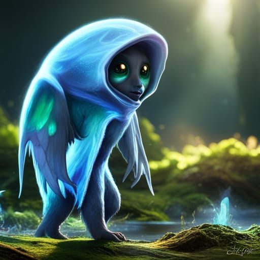 Bioluminescent Alien Angel Creature in Prehistoric Forest