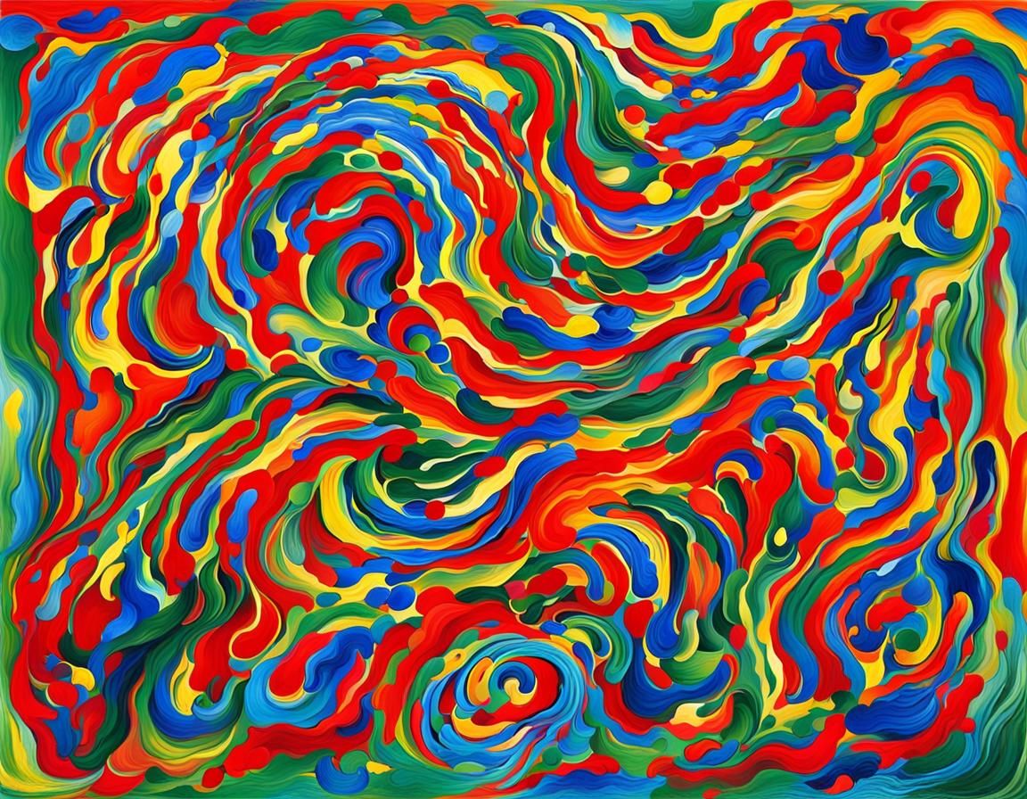 Bold, swirling colors of red, blue, Bold, swirling colors of...