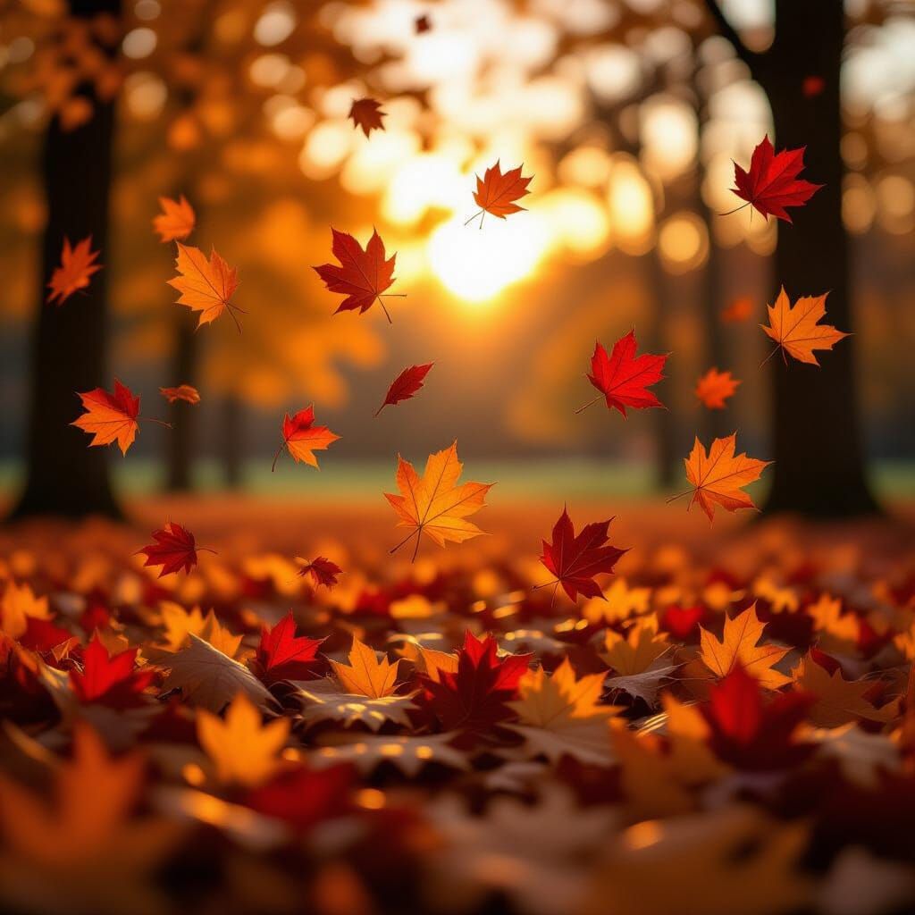 Photorealistic Autumn Landscape with Dancing Leaves