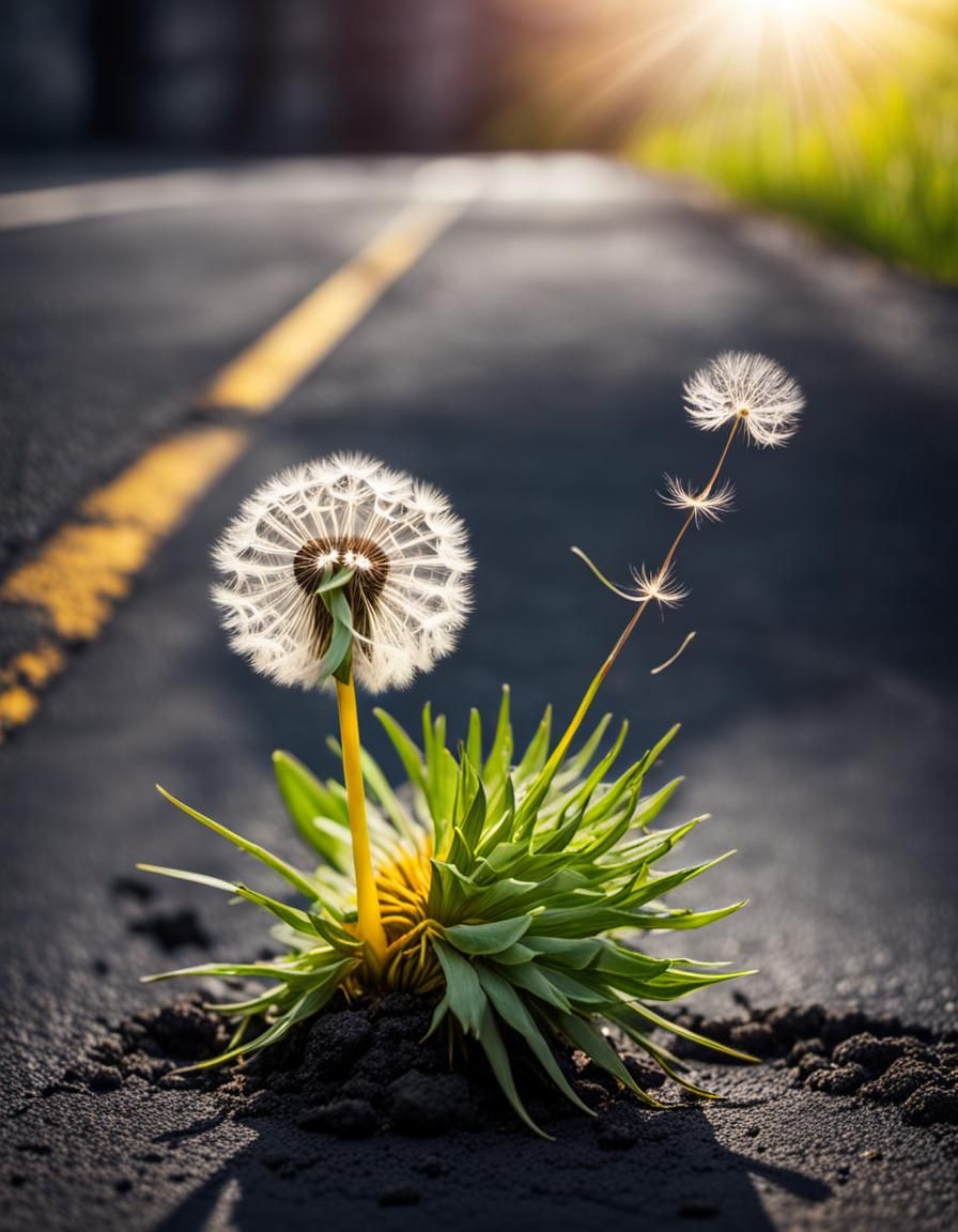 Empowerment: Dandelion breaking through asphalt.  by @Tzatziki