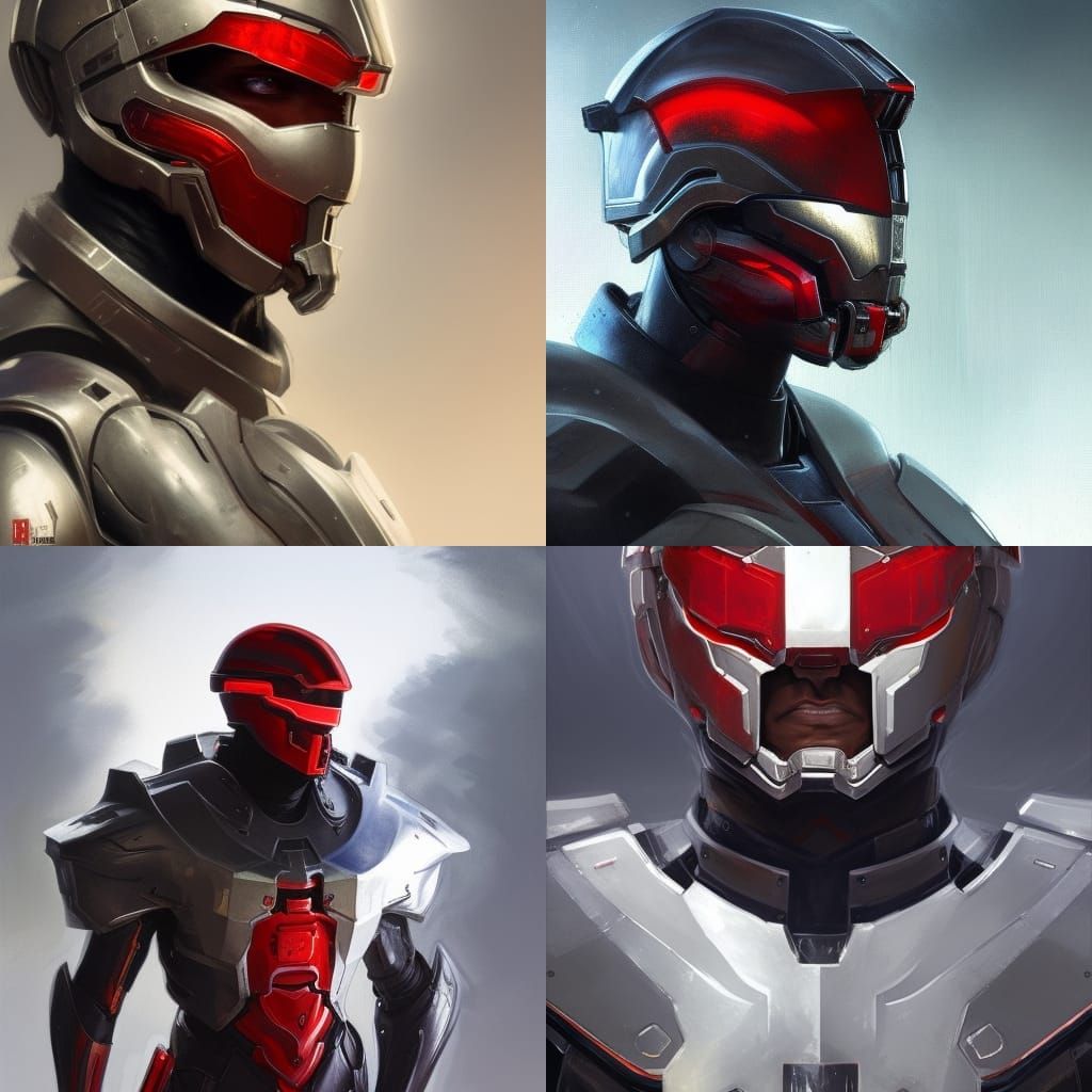 male futuristic knight halo wearing black and red armor with...
