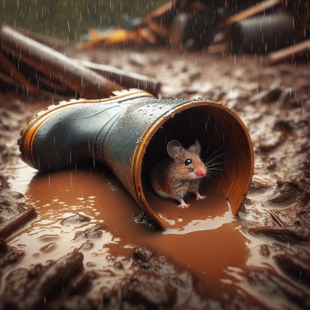 fallen tipped sideways shoe laying sideways on ground showing entrance hole, cute little mouse huddle ...  by @David Myers