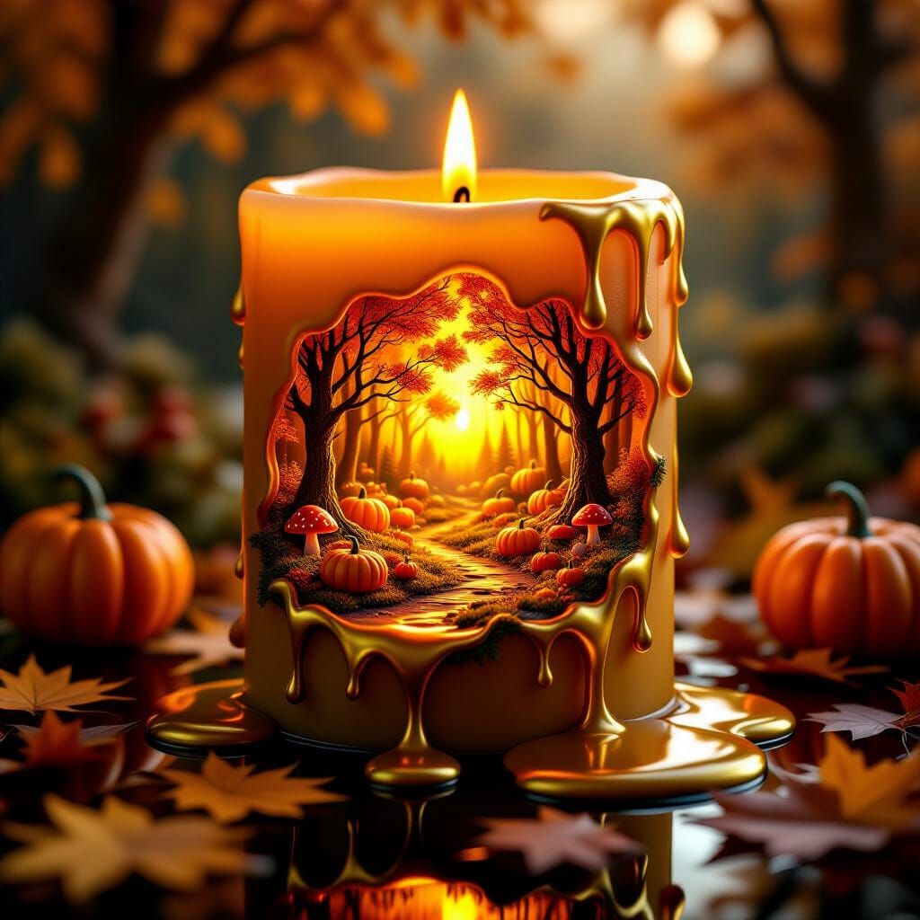 Enchanted Autumn Candle with Miniature Forest