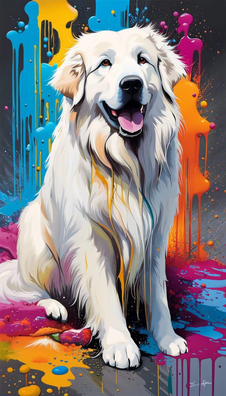 great-pyrenees Dog, expensive, Oil painting graffiti art, sp...