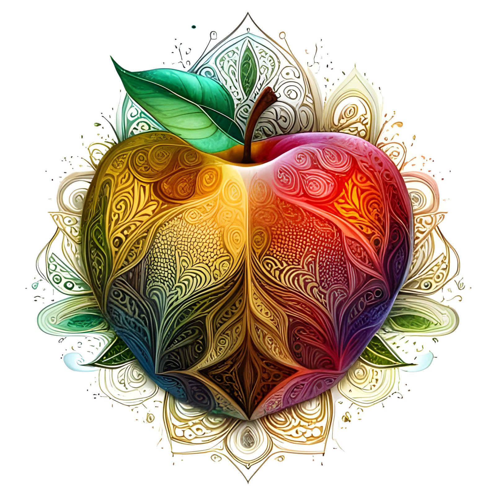Geometric Apple in Magical Forest: Abstract Art
