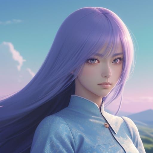 Beautiful Anime Girl in Dreamy Landscape, Manga Style