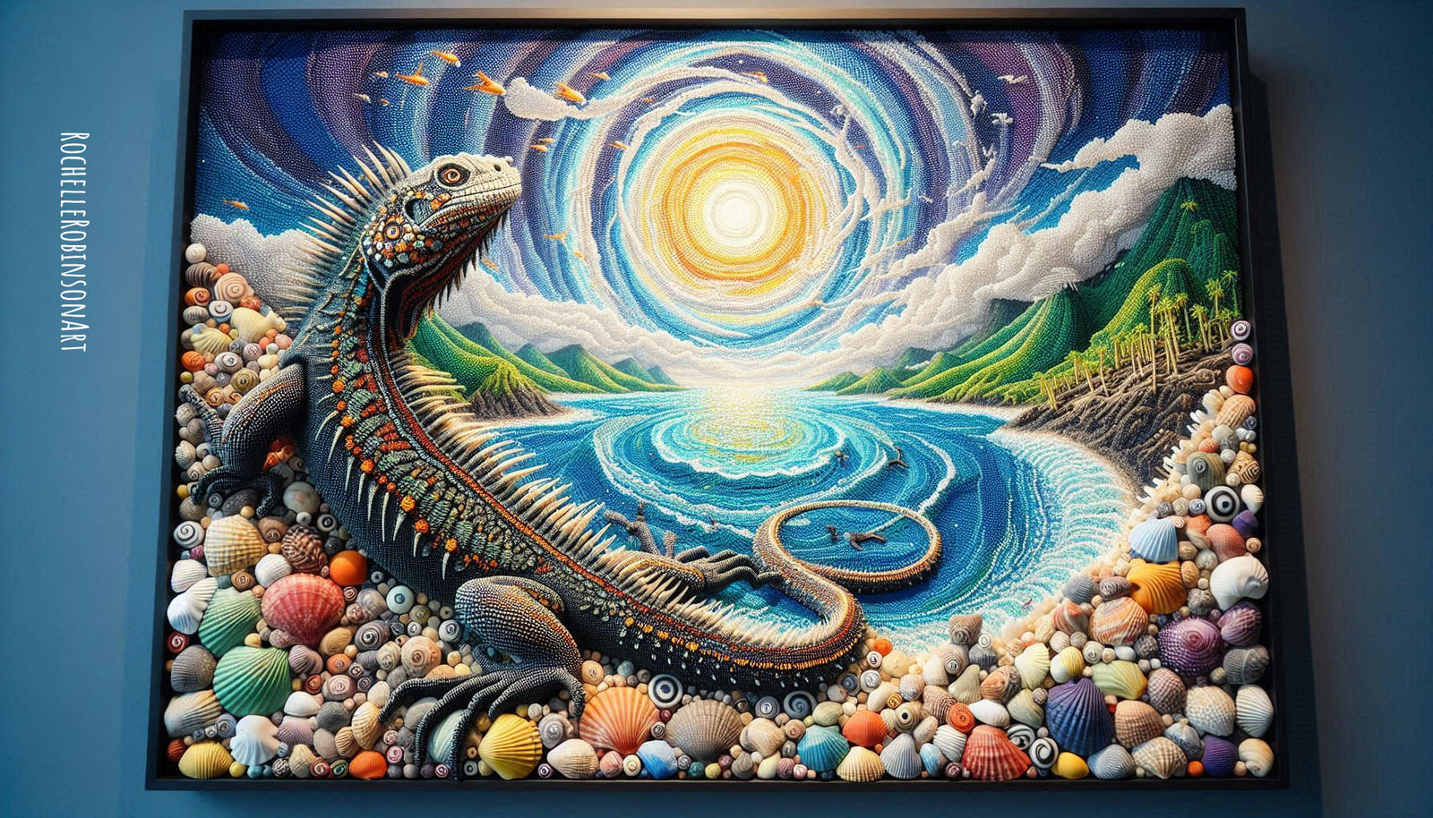 Surreal Marine Iguana - Shell Art