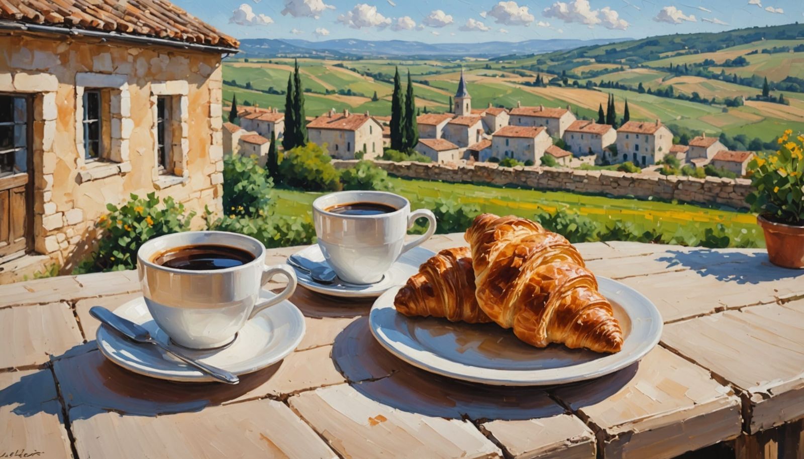 Espresso and Croissant in French Village Cafe - Impasto Pain...