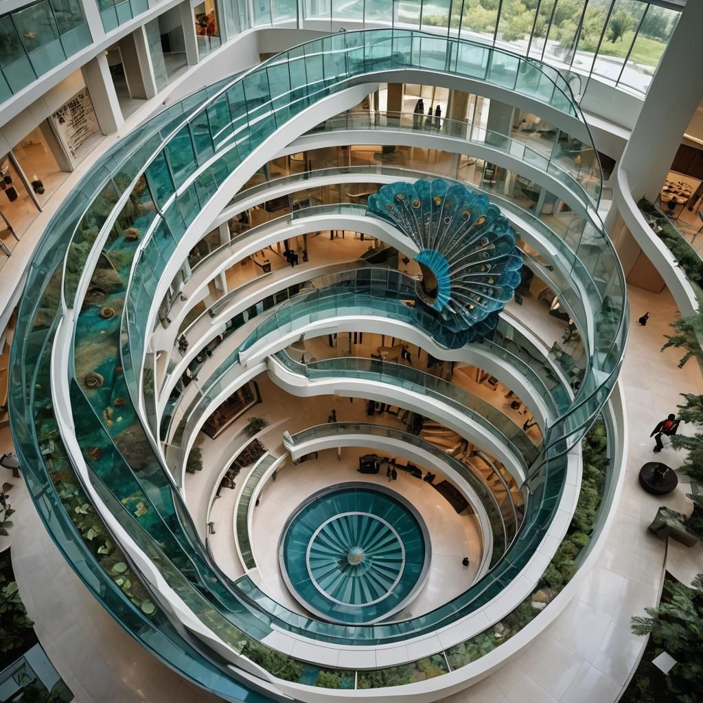 interior, 2-storey building in a semicircle and curves, 1st ...