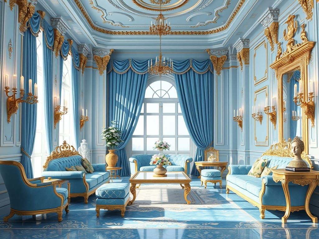 baroque elegant light blue lounge - Luxurious Baroque Lounge...