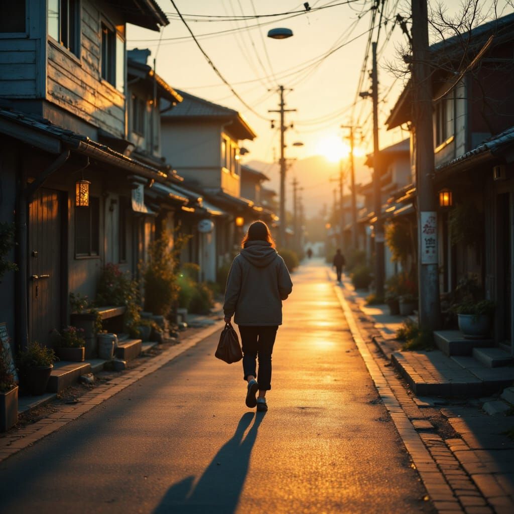 Sunset Stroll in Korea: Realistic Street Scene