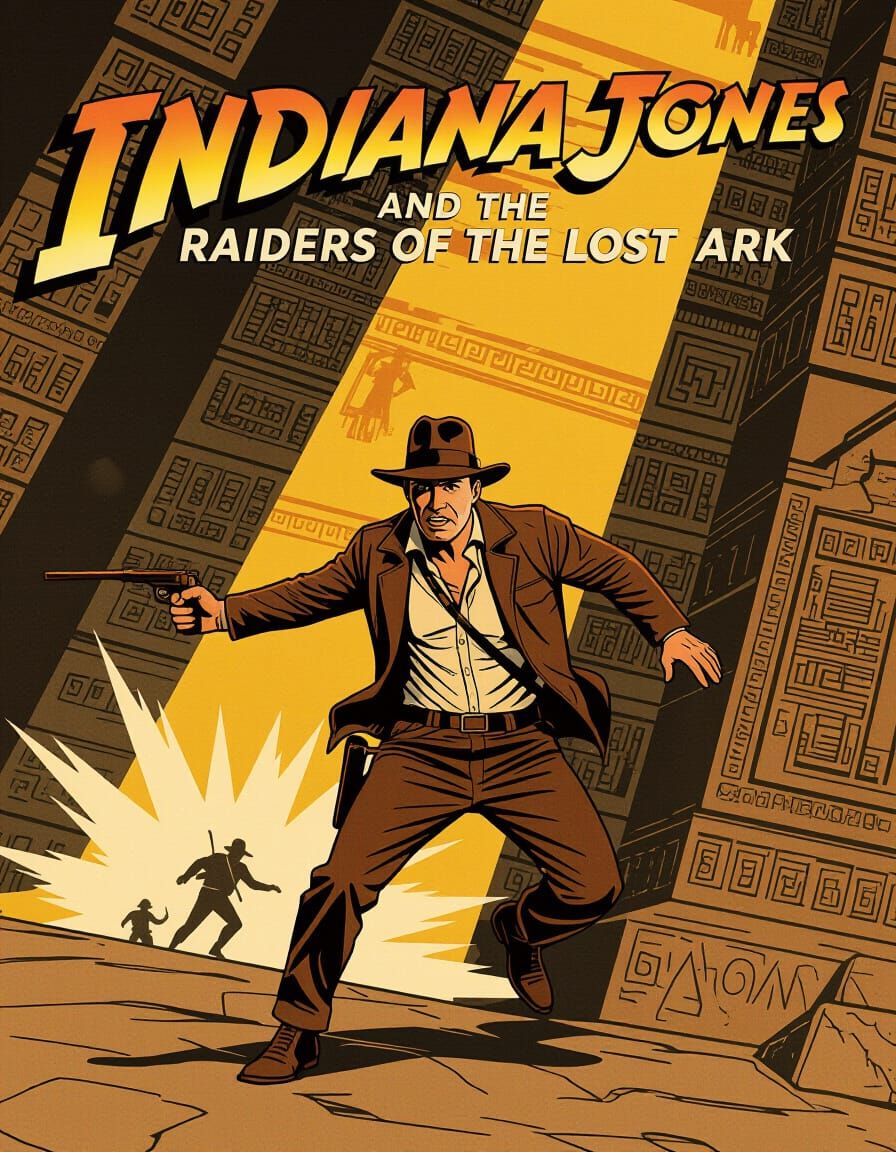 Vintage illustrated poster style. A reimagined movie poster for 'Indiana Jones and the Raiders of the ...  by @Golem