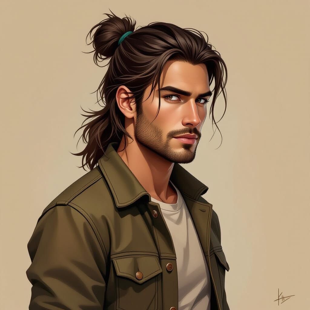 Athletic Man with Ponytail, Realistic Style