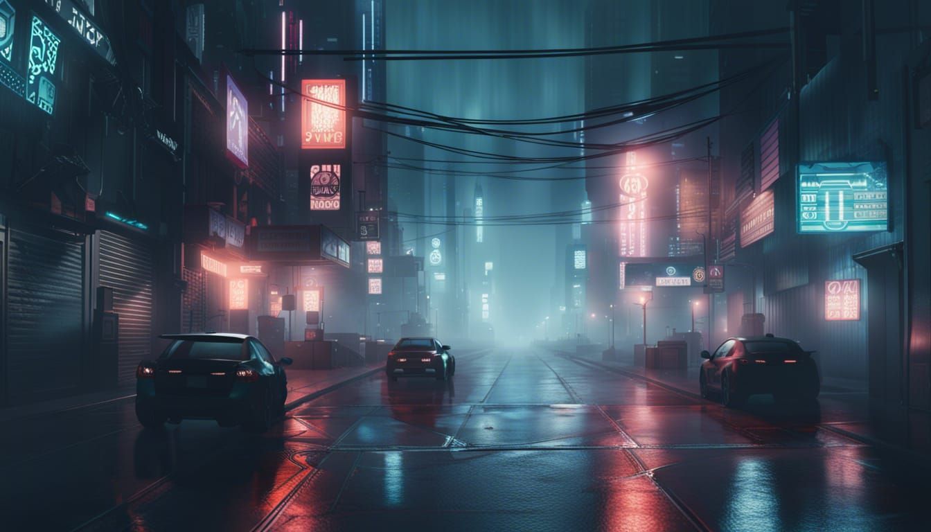 cyberpunk city street view on a foggy night - AI Generated Artwork ...