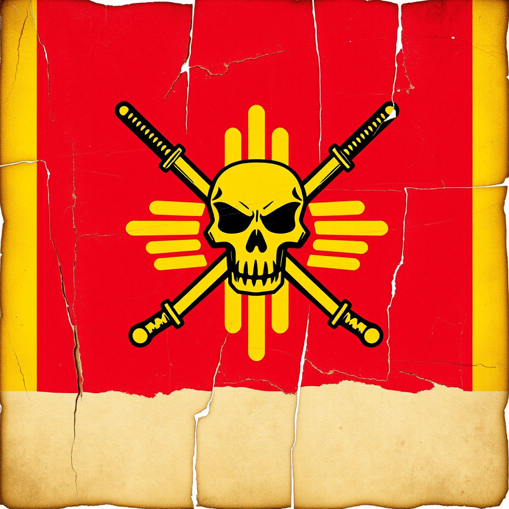the state flag of new mexico re-designed as a pirate flag